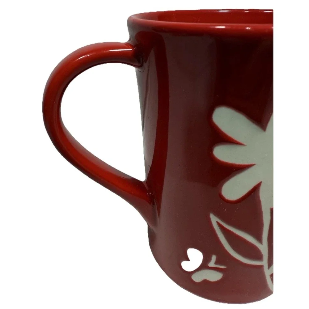 Starbucks Coffee Mug 2007 Red Floral Butterfly Cup‎ 12 oz Ceramic New
